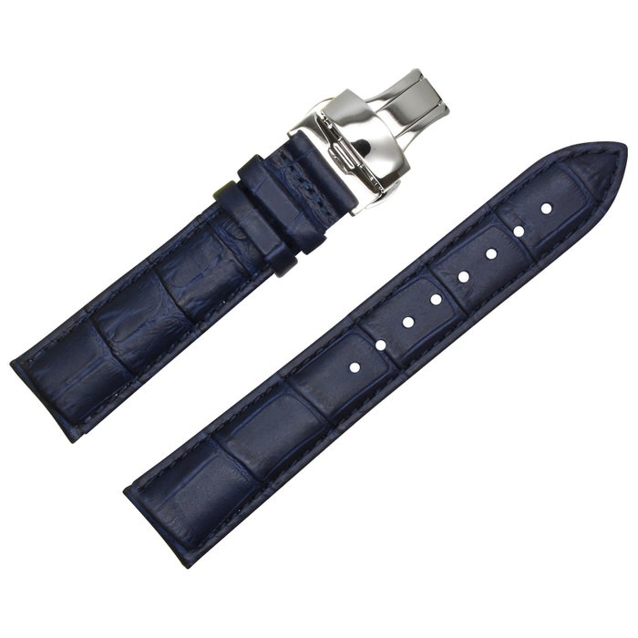 時計ベルト Dバックル 濃紺 ネイビー 革 レザー 16mm 18mm 20mm 22mm