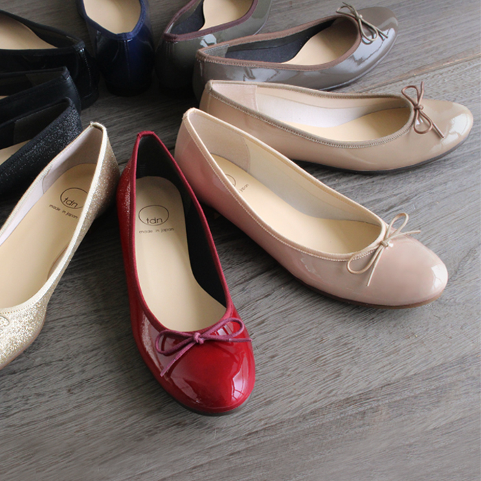 日本製 おためし バレエシューズ A レディース リボン 黒 赤 ブラック