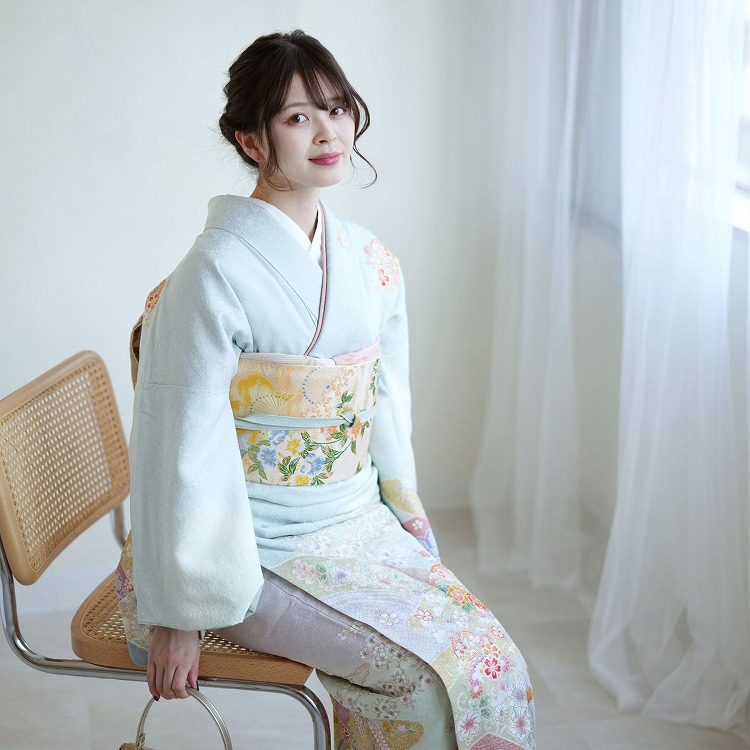 訪問着 レンタル おしゃれ 20点 フルセット 正絹 着物 花柄 水色系