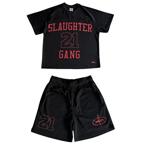CORTEIZ x SLAUGHTER GANG 21 SAVAGE MESH T-SHIRT & SHORTS SET