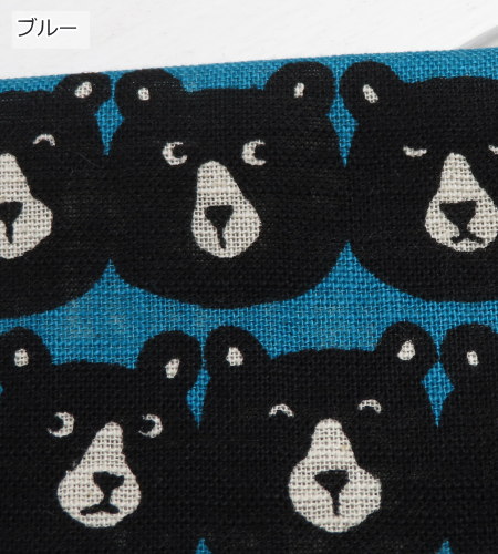 クマ柄 生地 リネンライクスラブ≪Black BEAR ムギュっとベア≫(850520