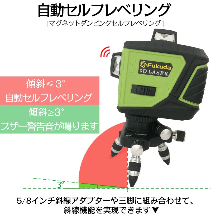 Fukuda 3D LASER 12ライン フルライン グリーンレーザー墨出し器+受光