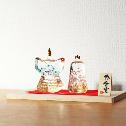硝子立雛 「金襴/錦桜」 桃の節句 人形 ガラス ガラス細工 飾り