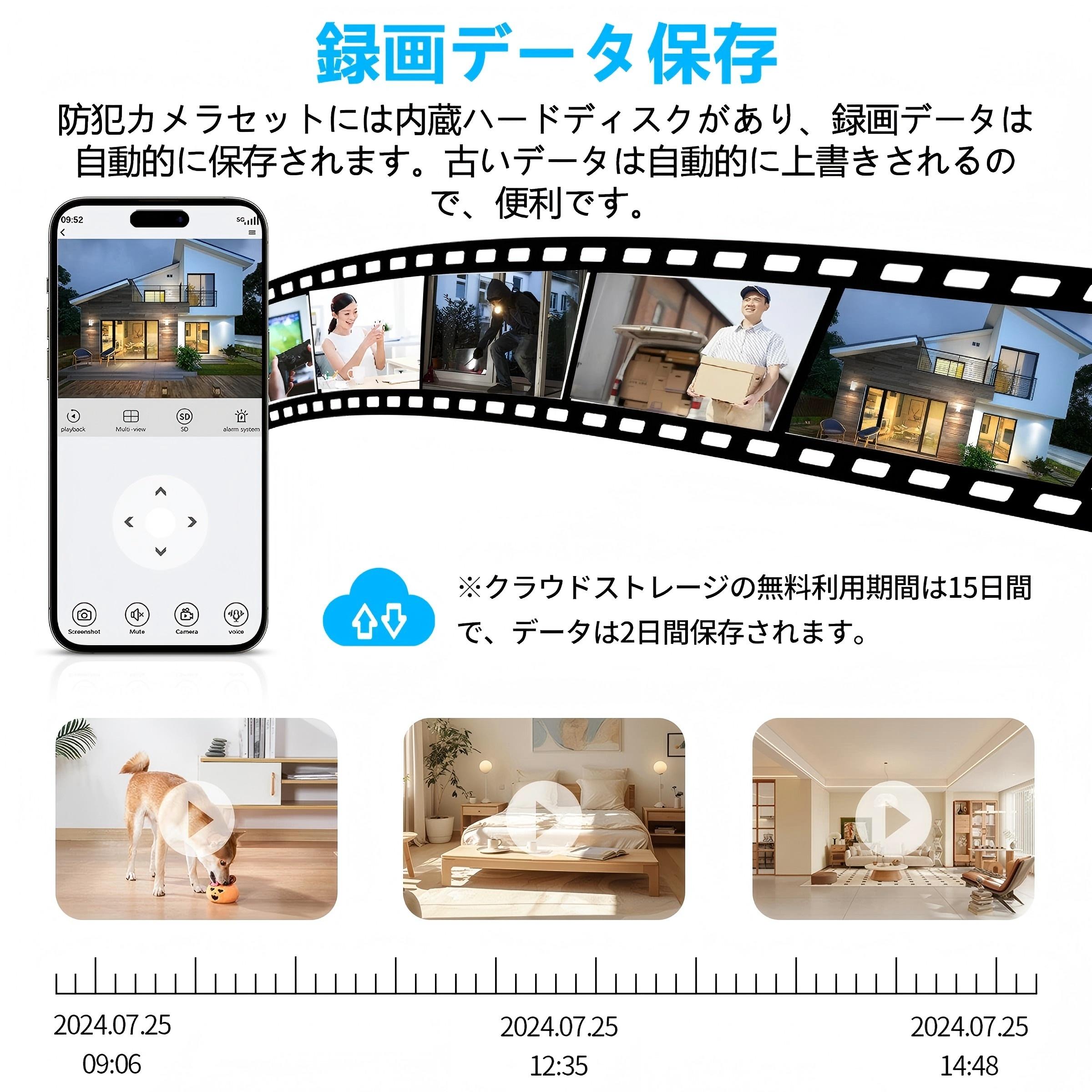 防犯カメラ 屋外 家庭用 防犯カメラセット 4台 電源不要 500万画素 PoE