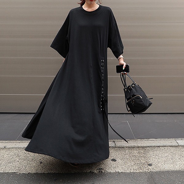 uricca（ウリッカ） ワンピース レディース 春 夏 半袖 7分袖 夏 黒