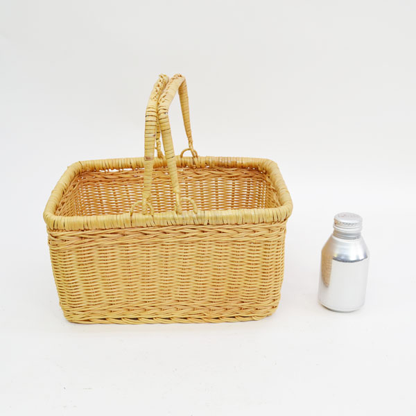 ラタンバスケット 持ち手 二本手 ピクニック かごバッグ : ラタン