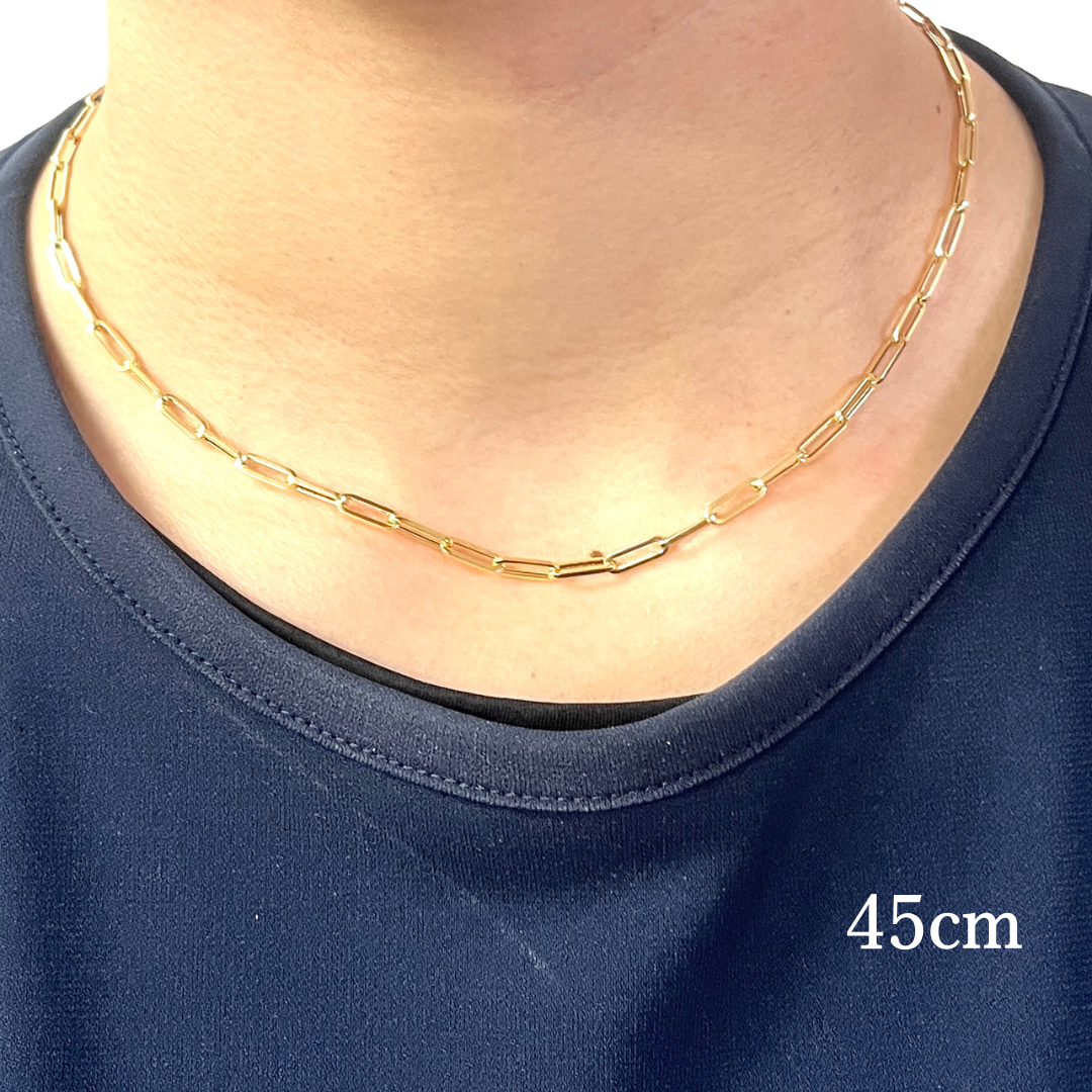18金 ペーパークリップ ネックレス チェーン 幅3mm 45cm 50cm 60cm