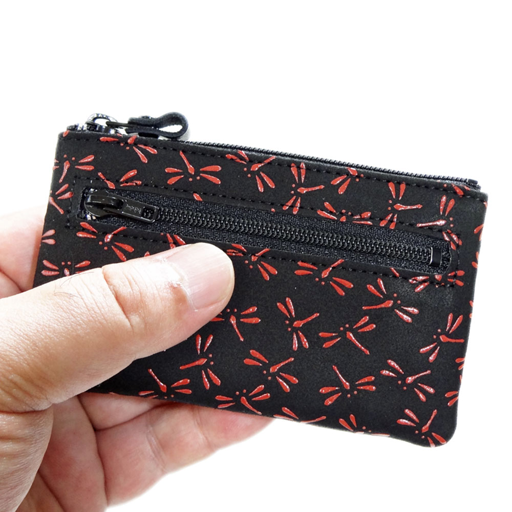 印傳屋（INDEN-YA） 印伝 キーケース 4703 黒地鹿革 赤漆 とんぼ柄