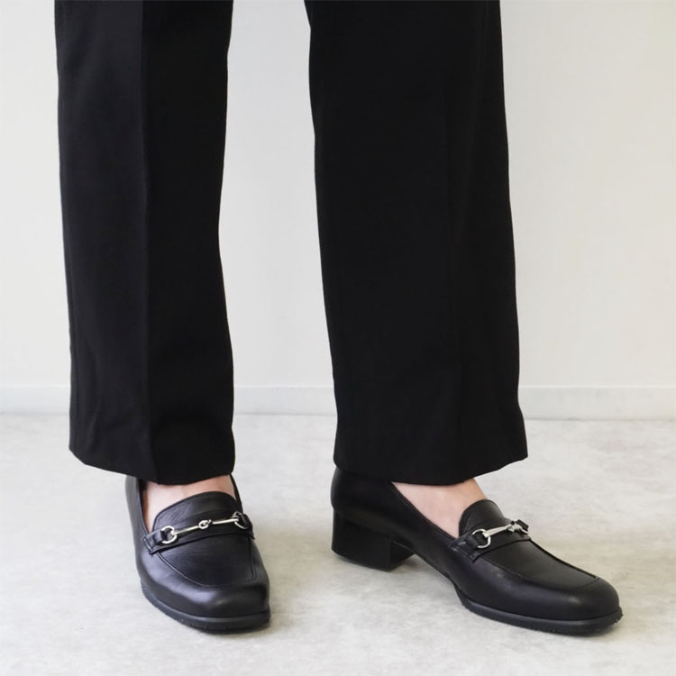 ビットローファー 金具付き ブラック 黒 BLACK 牛革 3.5cmヒール 2023