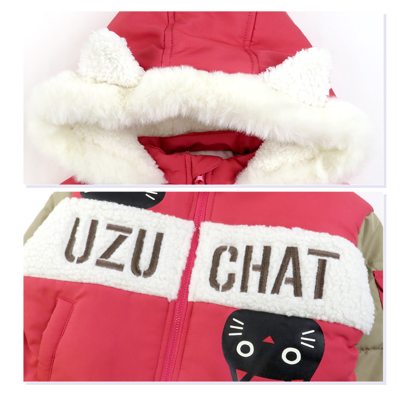 ベビー キッズ ジャンプスーツ 女の子 ネコ 防寒 中綿 撥水加工 フード