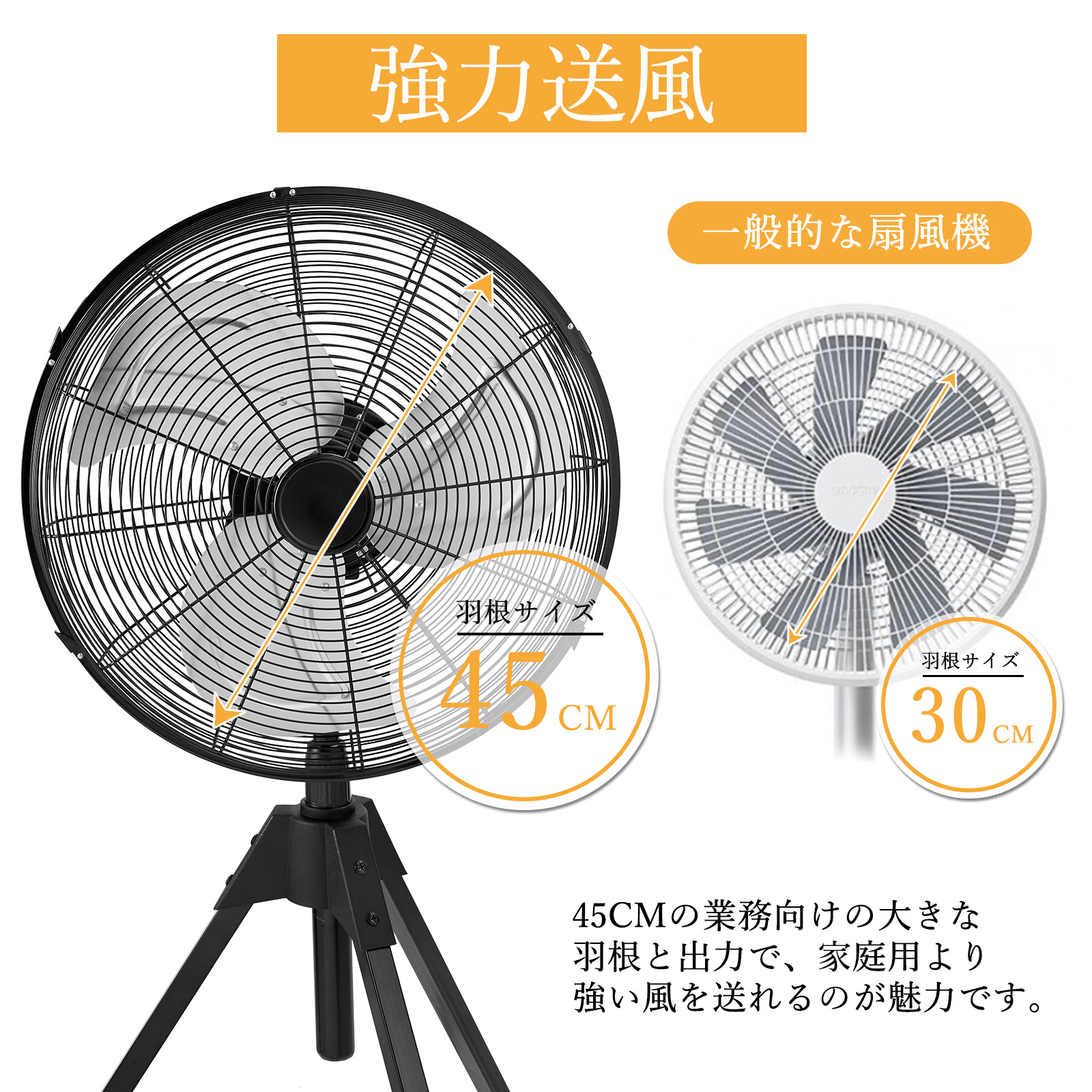 限定クーポン 工場扇風機 45cm 大型 工業用扇風機 三脚式 首振り