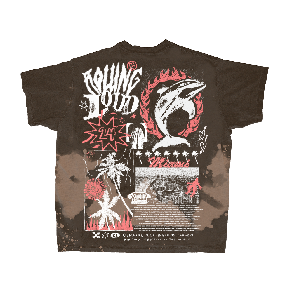 RL Miami 24 Threshold Brown Tiedye Lineup Tee | Rolling Loud
