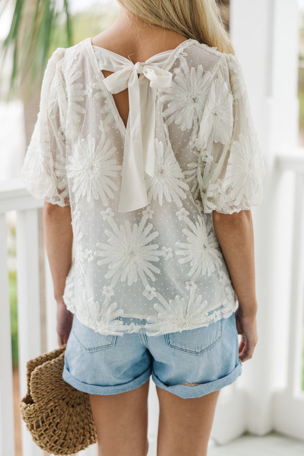 All In Favor Cream White Textured Floral Blouse – Shop the Mint