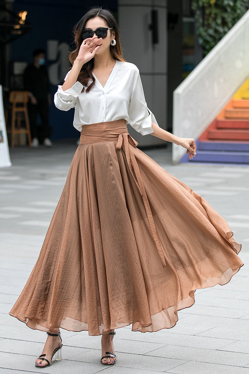 Swing Chiffon Long Circle Flowy Pleated Skirt 3533 – Xiaolizi