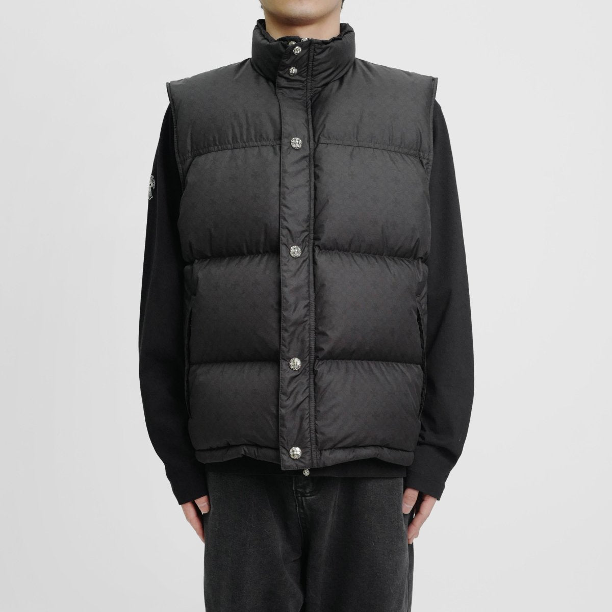 Chrome Hearts Black Tonal Monogram Cross Pattern Puffer Vest