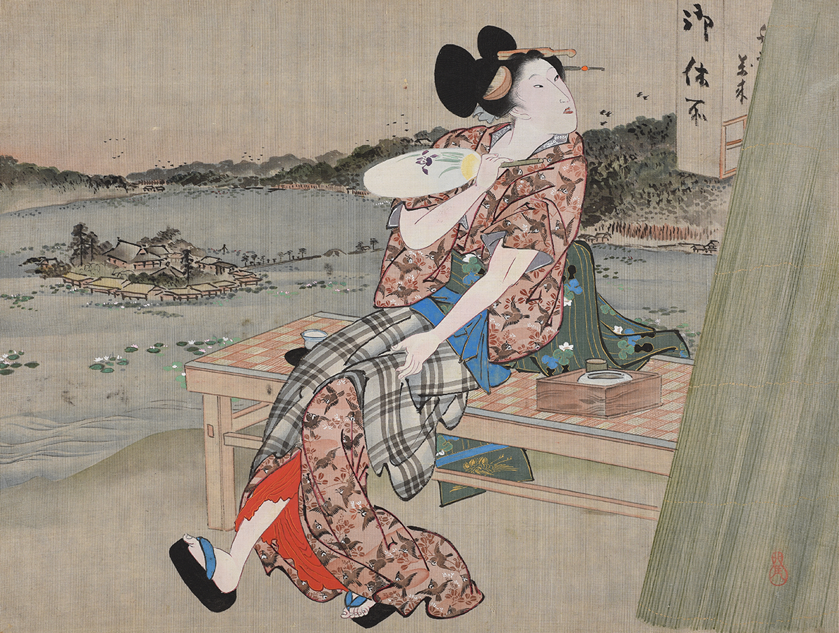 蹄斎北馬 羽黒洞の図録掲載品 鳥追と萬歳 葛飾北斎の弟子 肉筆 日本画