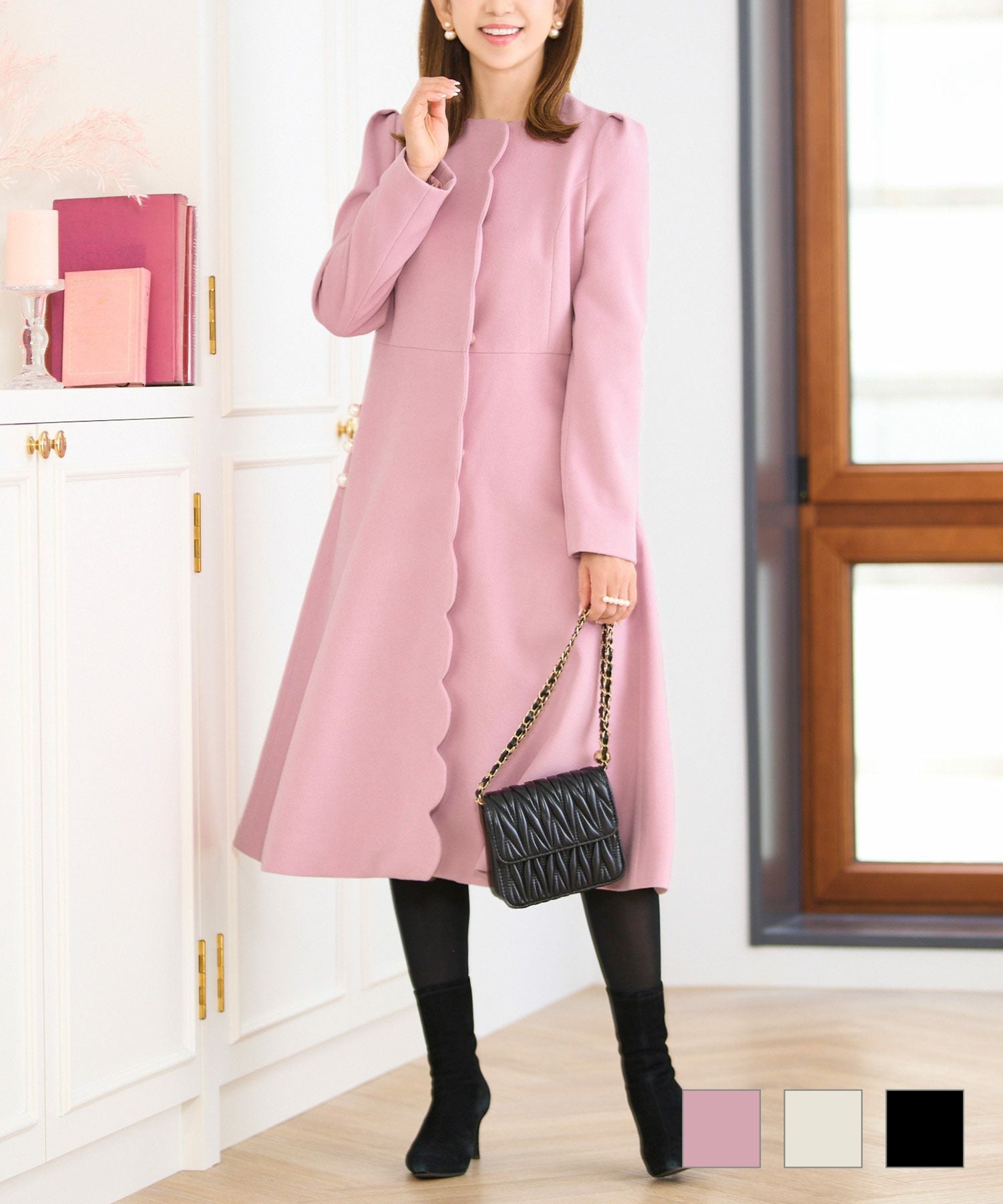 フロントスカラップ パール付き コート Prima Scherrer 全3色｜psc141