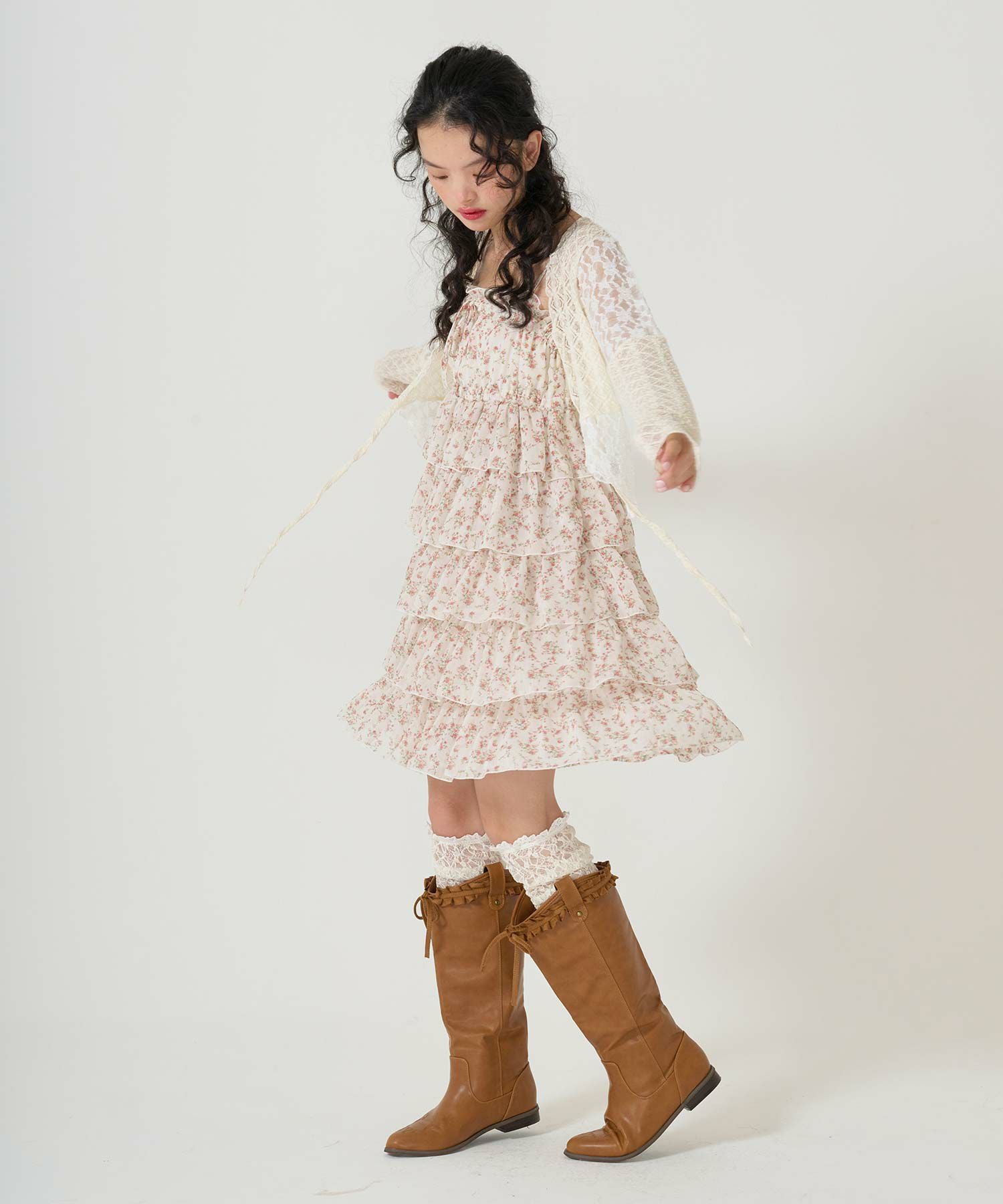 小花柄 フリルキャミワンピース｜20代、学生、休日、通学、デートに