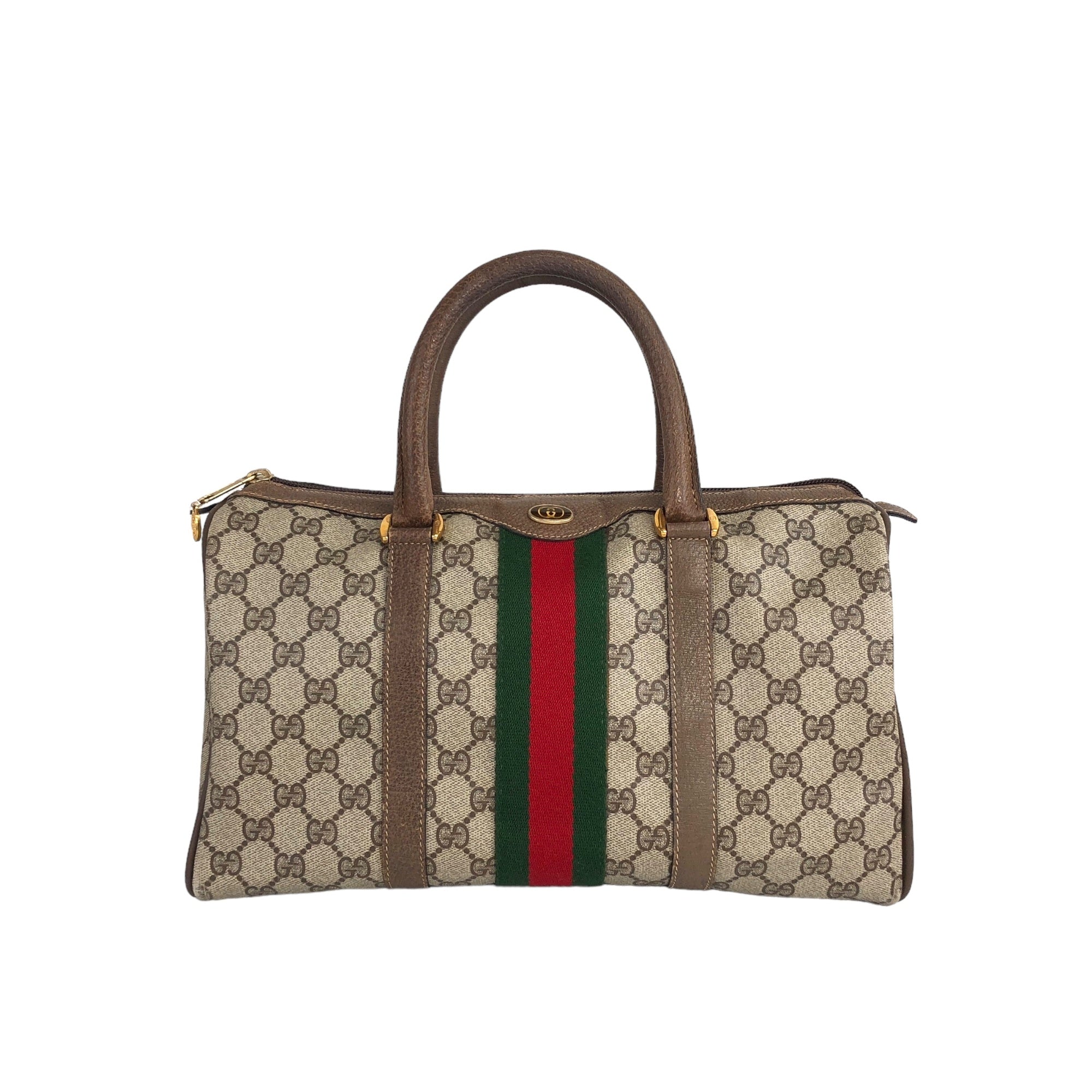 GUCCI GG Pattern Sherry Line Boston bag Handbag Brown Vintage