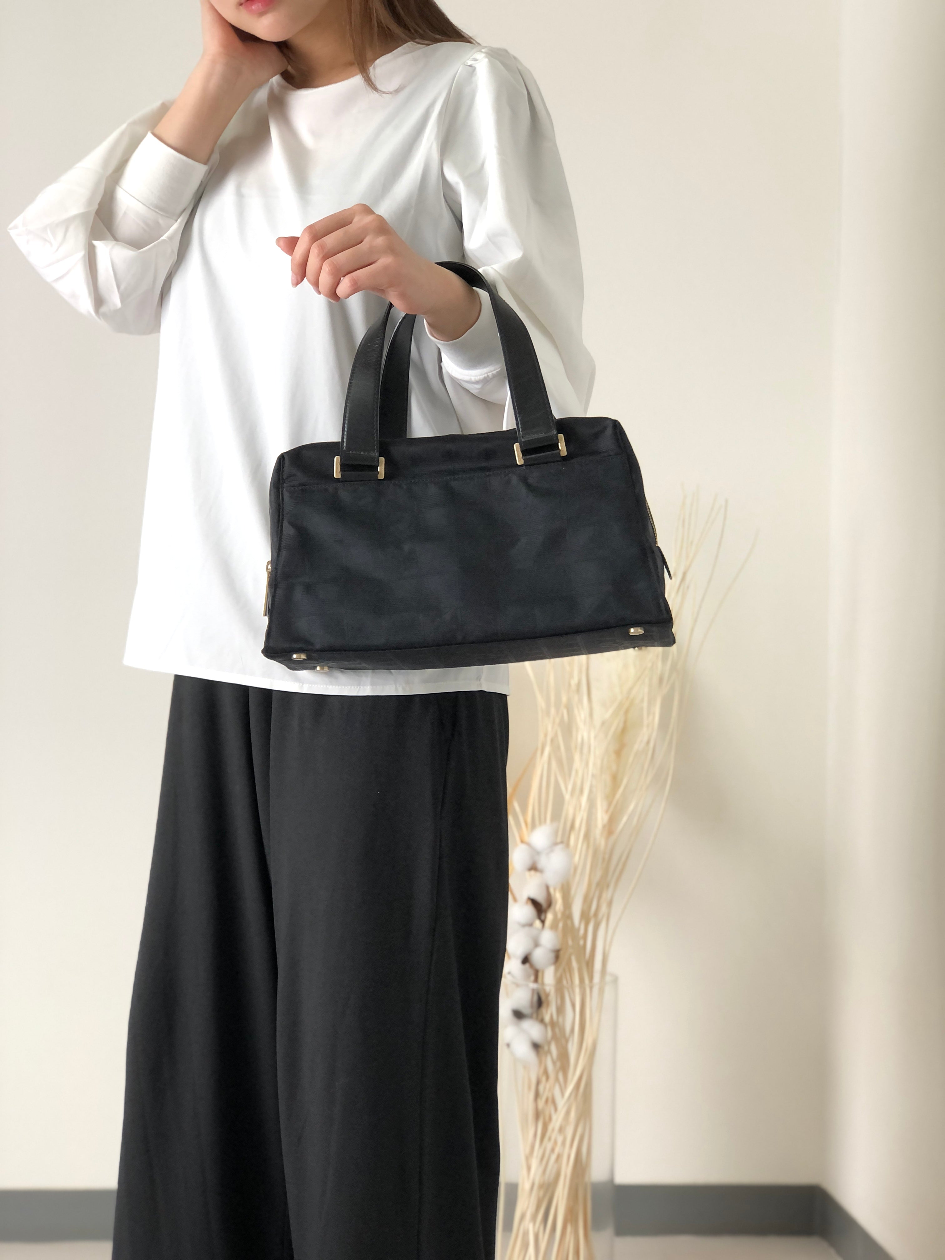 CHANEL New Travel Line Nylon Small Boston bag Handbag Black