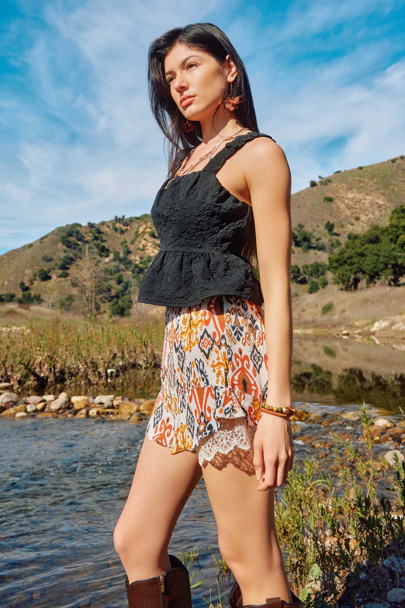 Floral Embossed Elastic Crop Peplum Top | Boho Clothing – Sophie