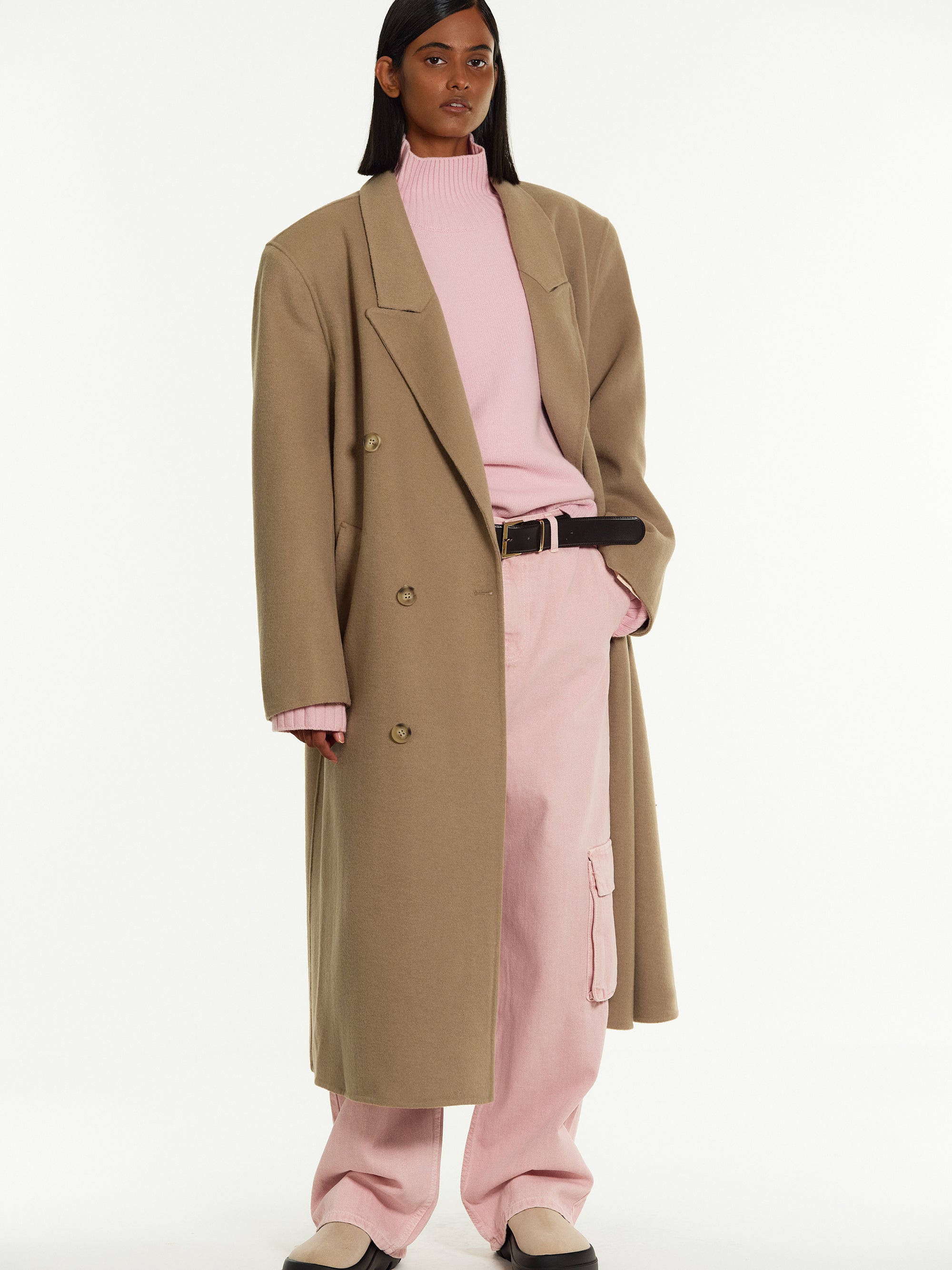 Zvika Padded Shoulder Maxi Coat, Camel – SourceUnknown