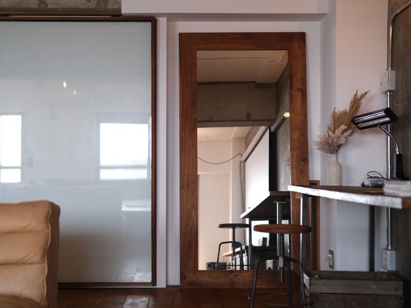 ≪ミラー≫【ウッドフレームミラー/900×1800/ラフ仕上げ/4タイプ】 SQ