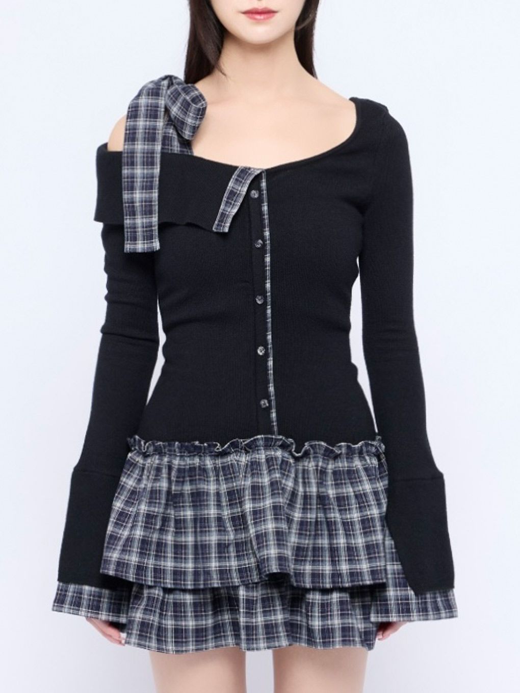 BUBBLES】チェックリボンワンショルワンピース | sparkling mall