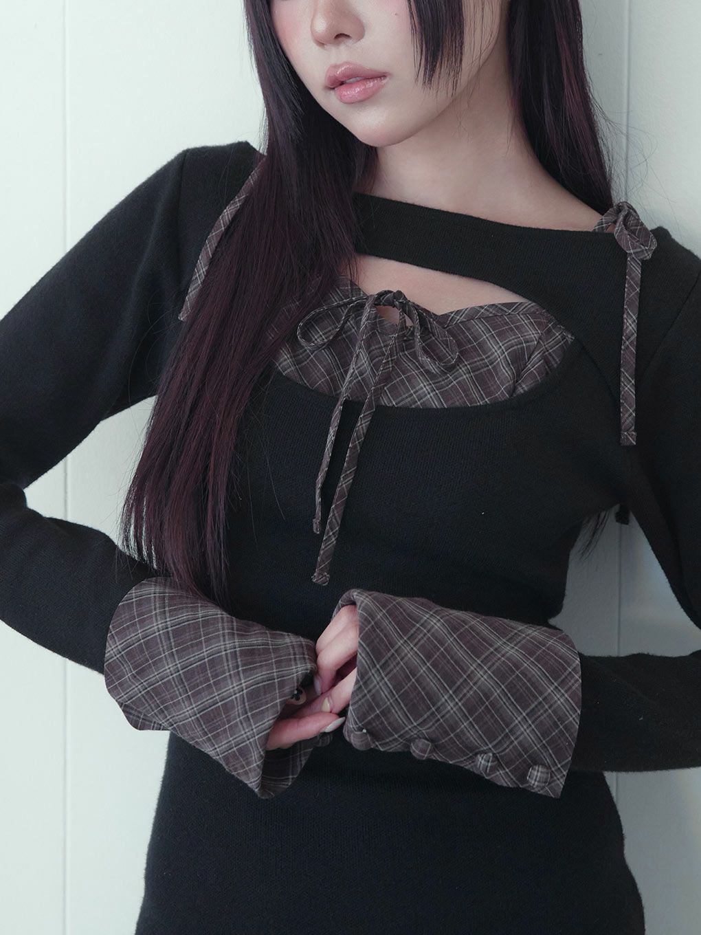 BUBBLES】オープンリボンチェックワンピース | sparkling mall online