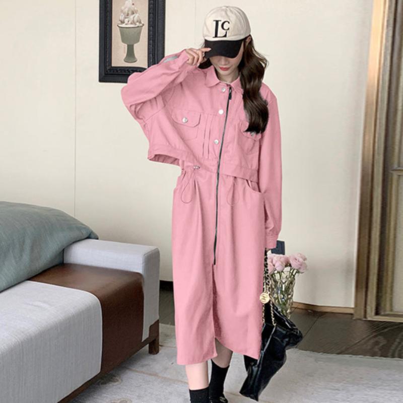 テックレイヤードワンピース(2colors)(茶/ピンク)秋/冬/春カジュアルワンピ