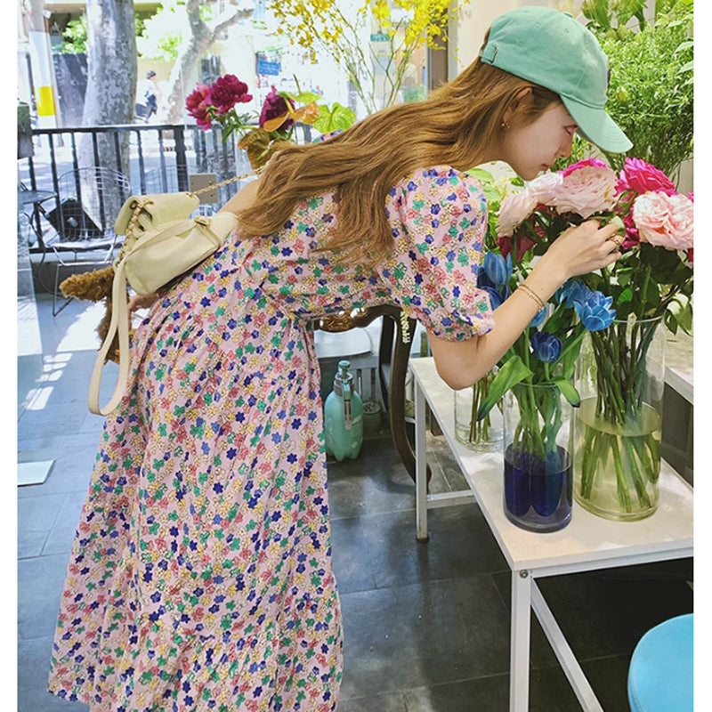 カラフルフラワーワンピース（ピンク）春/夏 夏らしいポップなカラー