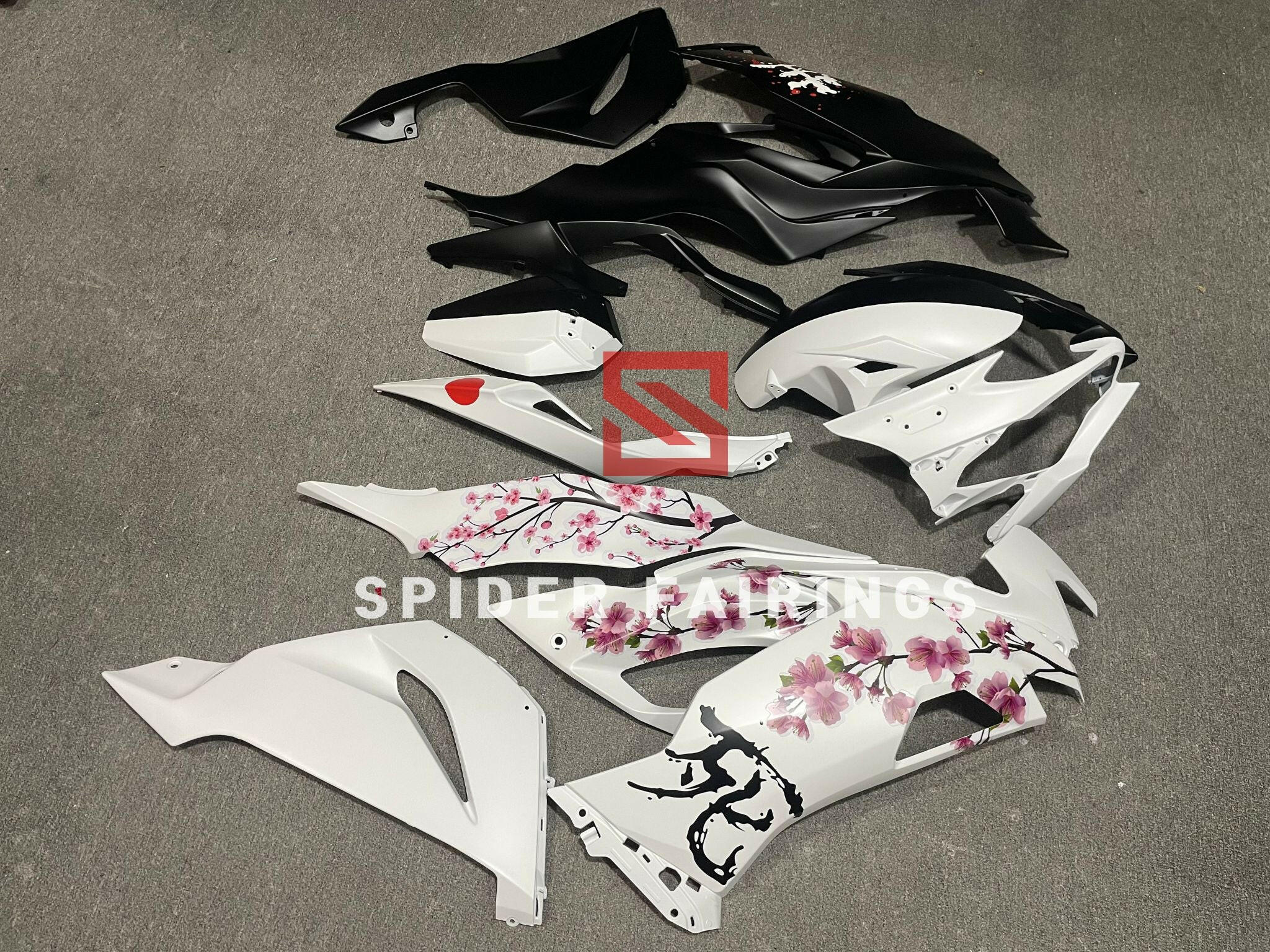 Matte White and Black Cherry Blossom-Kawasaki ZX-6R 2019-2023