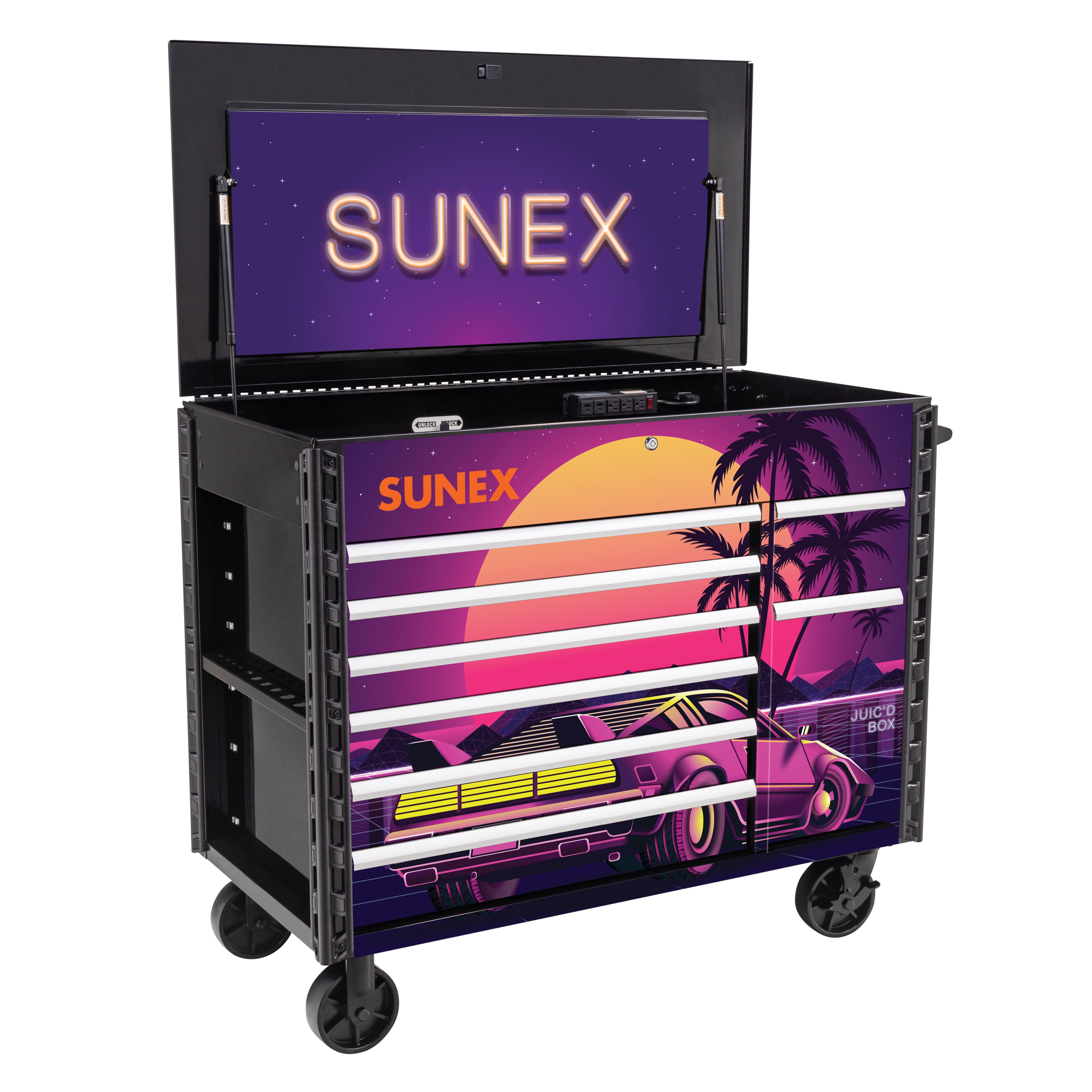 Retro Designed Juic'D Box 50” 7 Drawer Powered Cart - Black