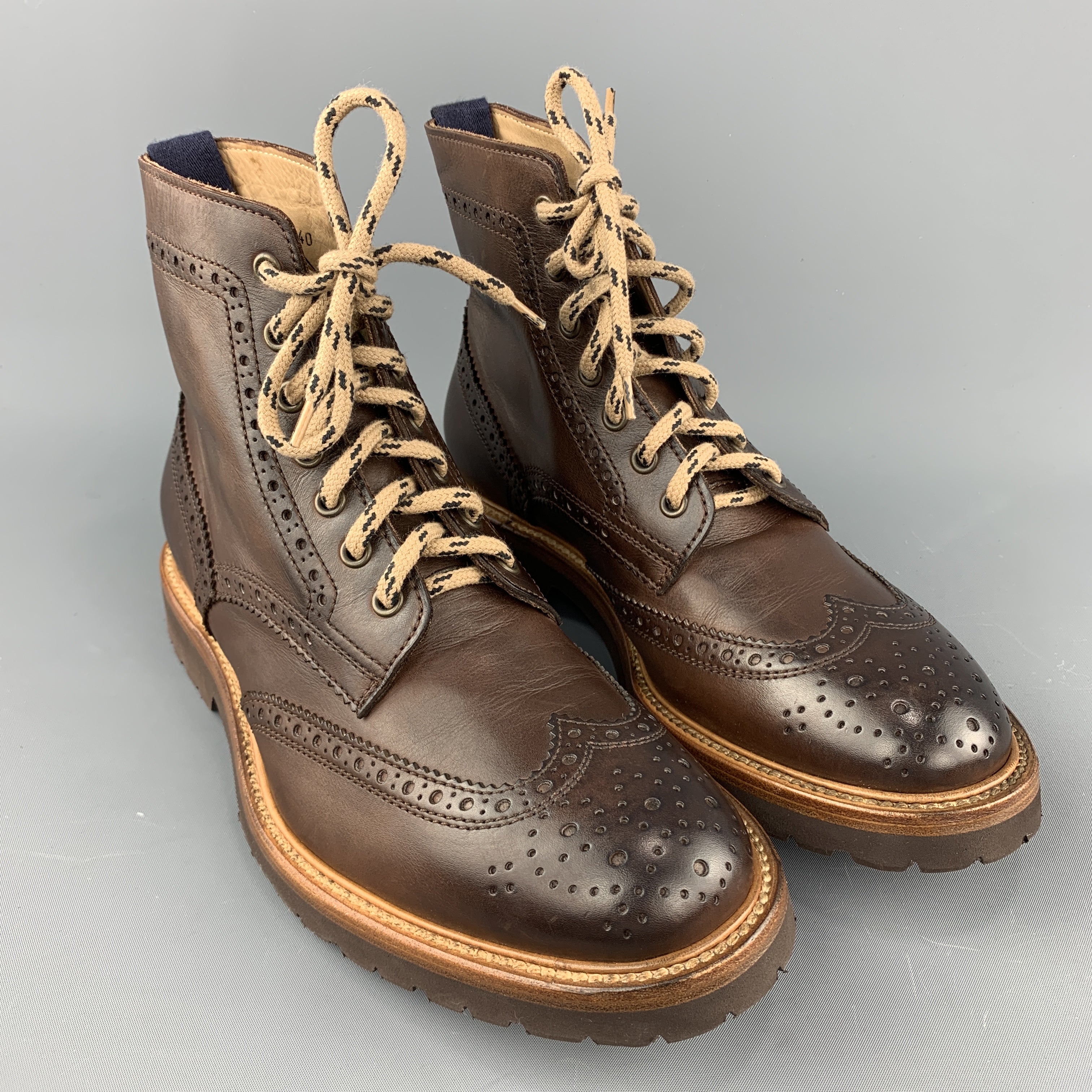 BRUNELLO CUCINELLI Size 7 Brown Perforated Leather Lace Up Boots