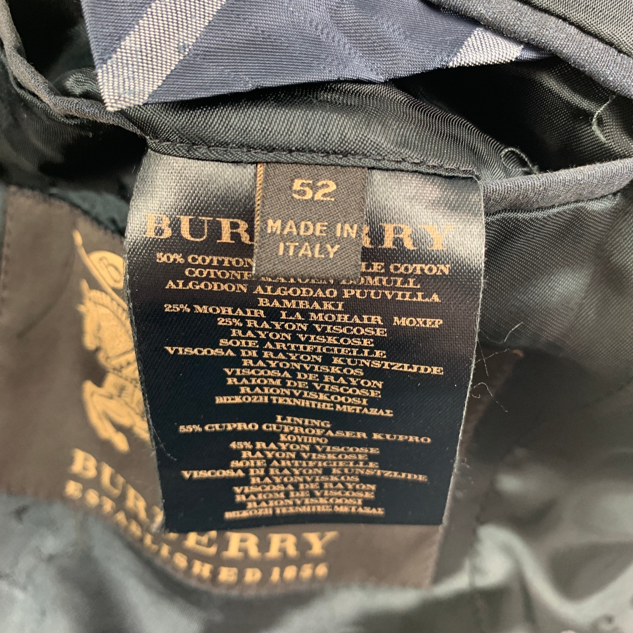 Vintage BURBERRY PRORSUM Size 42 Navy & Black Cotton / Mohair Peak