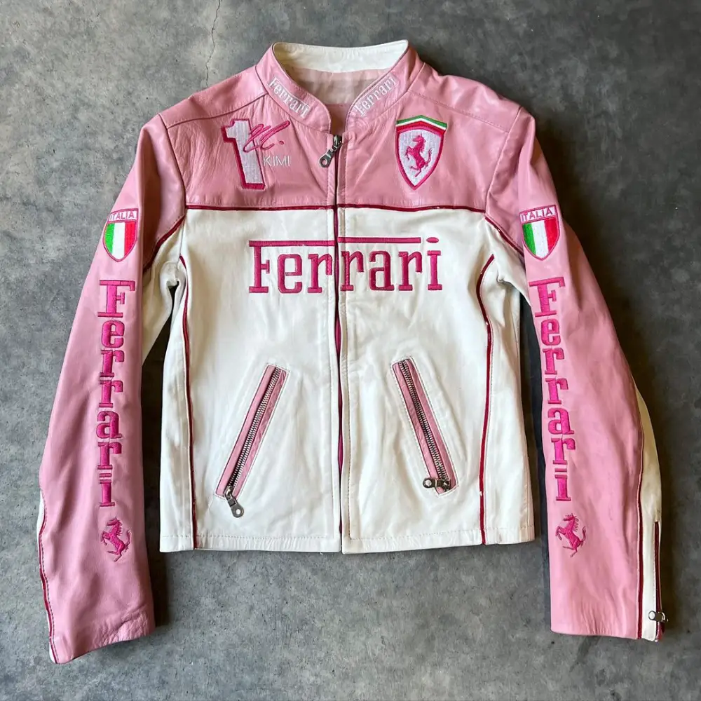 Ferrari Pink & White Leather Jacket