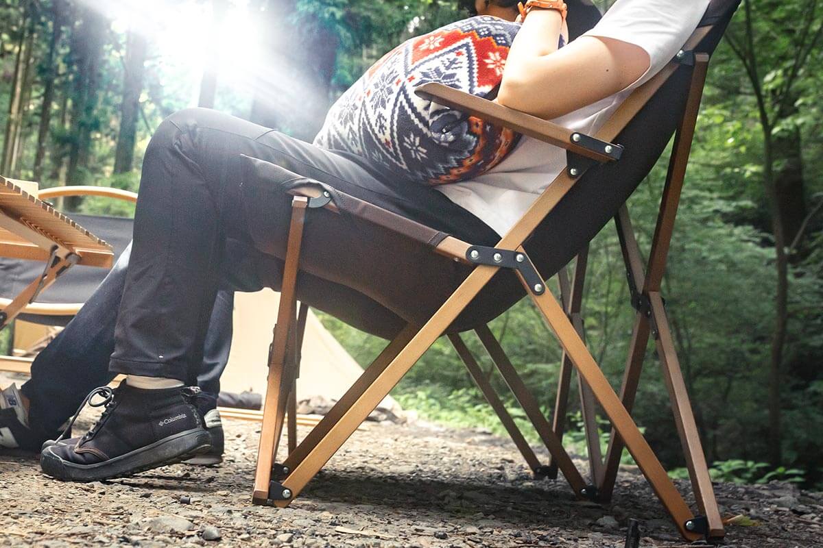 ウッドフレーム 2人掛けリラックスチェア アウトドア キャンプ 椅子