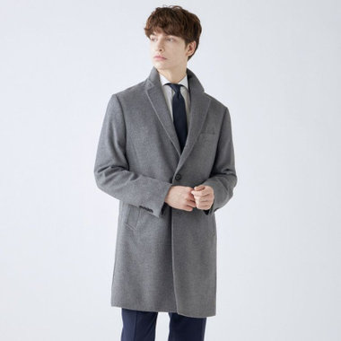 BL】ウールチェスターコート/グレー×ソリッド/NEW ZEALAND WOOL