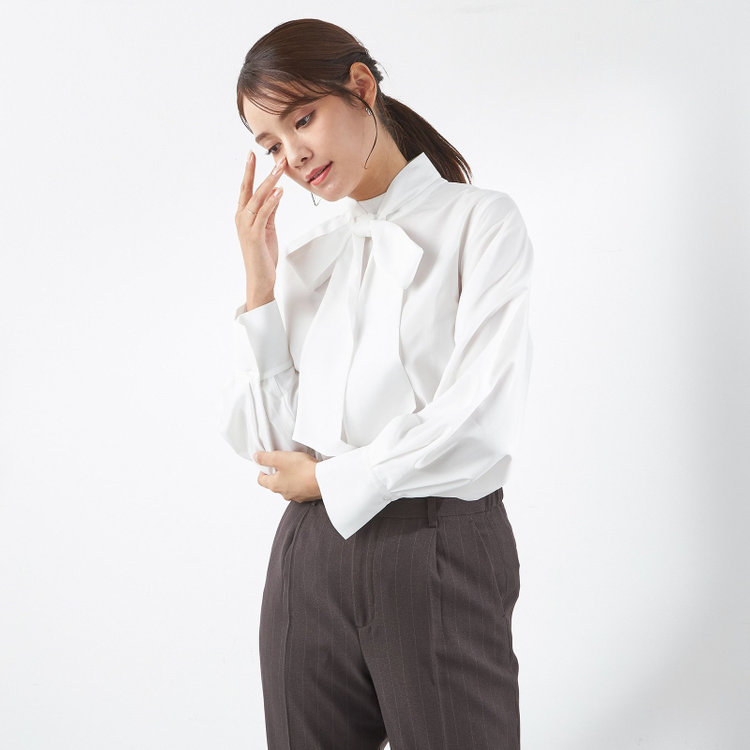 SILVER LINE/長袖】ボウタイブラウス/ホワイト（2425115-75_X