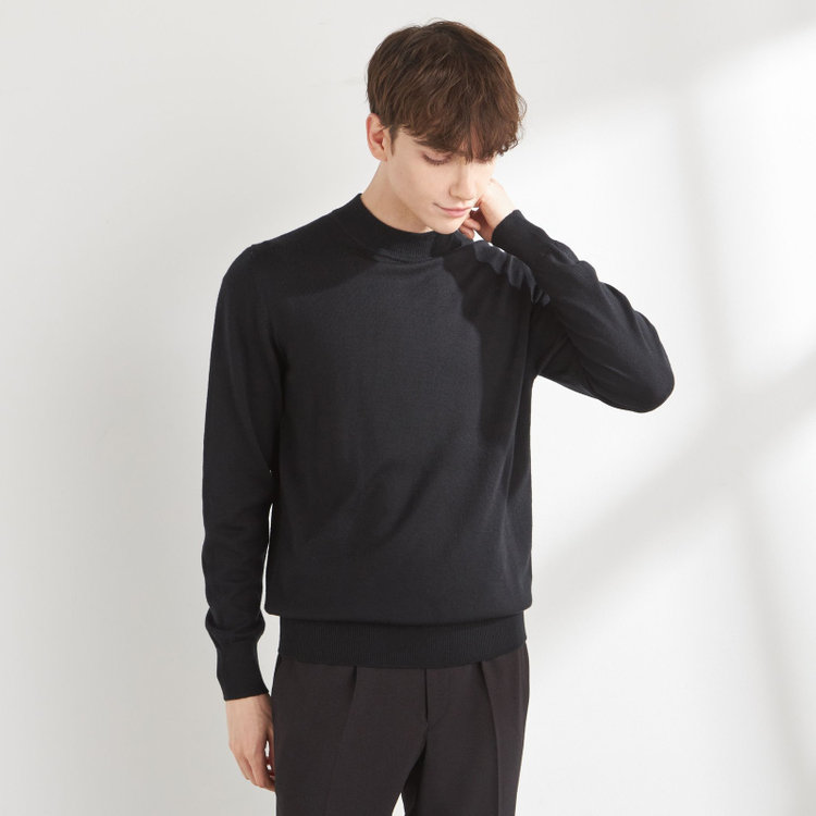 RBC】【秋冬】ウールモックネックニットセーター/ブラック/ZEGNA