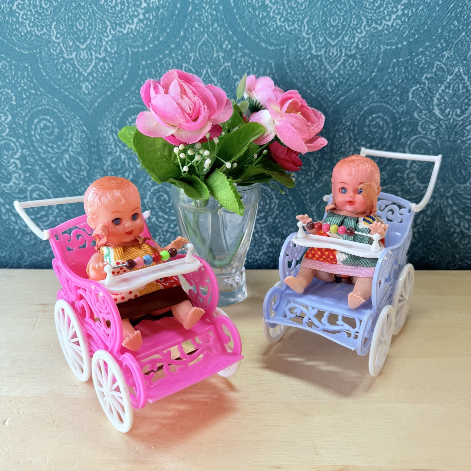 ままごとおもちゃ☆赤ちゃんベビーカー スリープアイ人形 ガラガラ