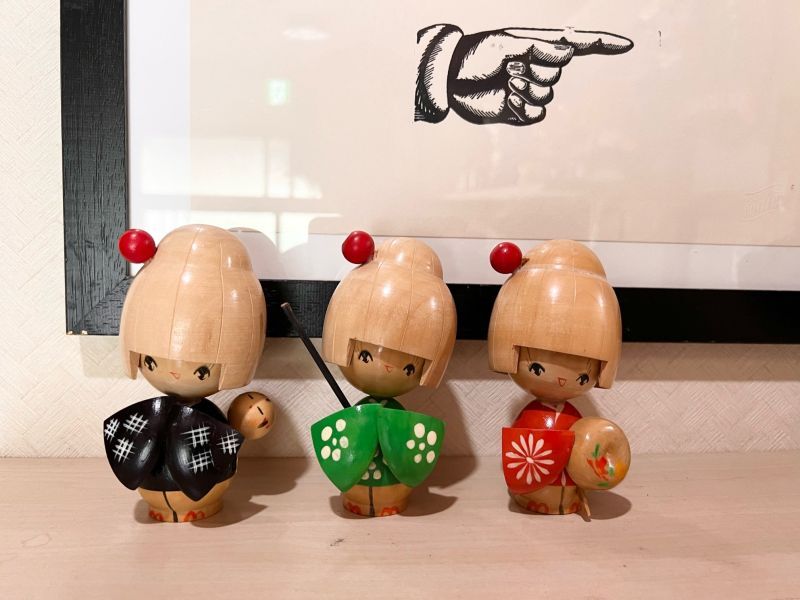 創作こけし わいち作 女の子人形 琵琶湖 3体セット MC23