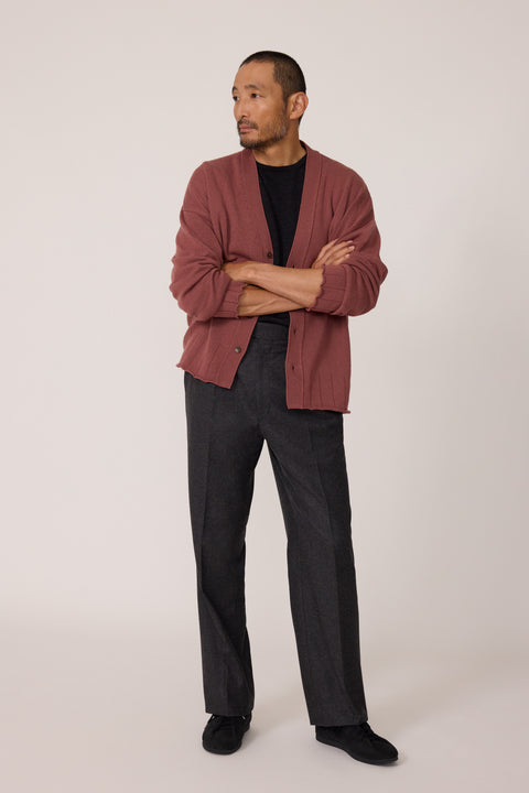 Drop Shoulder Cardigan (Brick Cashmere) - Stoffa