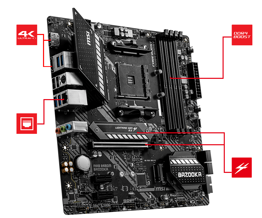 MSI MAG B550M BAZOOKA AMD AM4 DDR4 Lightning Gen 4 M.2 USB 3.2 Gen