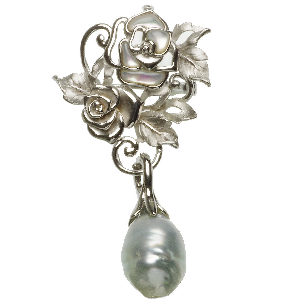 南洋 バロック真珠 白蝶真珠 パール ブローチ 約13.5mm シルバー SV