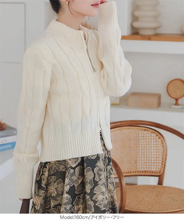 ダブルジップケーブルニットトップス [N1134] - レディース