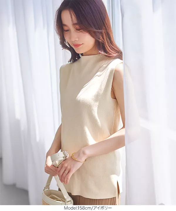 水越みさとさんコラボ ] モックネックスリーブレスニット [C6056