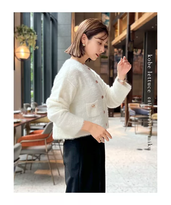 mikuさんコラボ ]金ボタンシャギーニットカーディガン [C6781