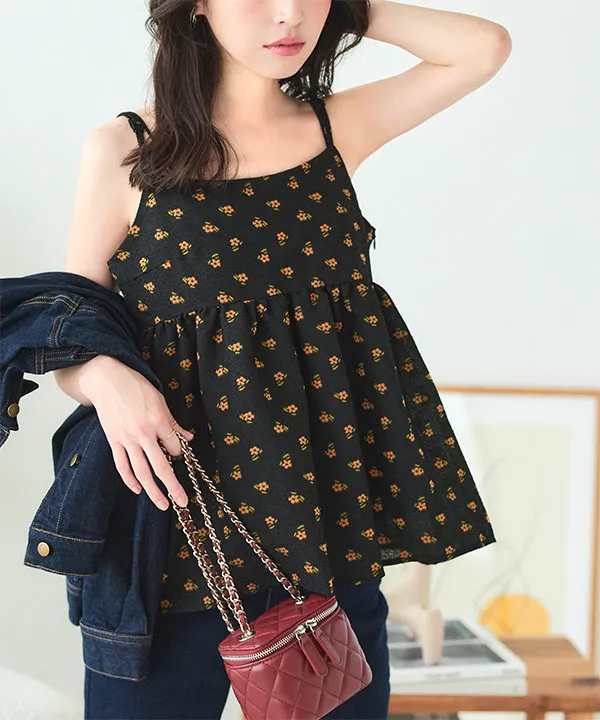 フラワー刺繍シアージャガードビスチェトップス [C7279] - レディース