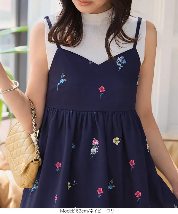 ハートネックフラワープリントキャミトップス [C7551] - レディース